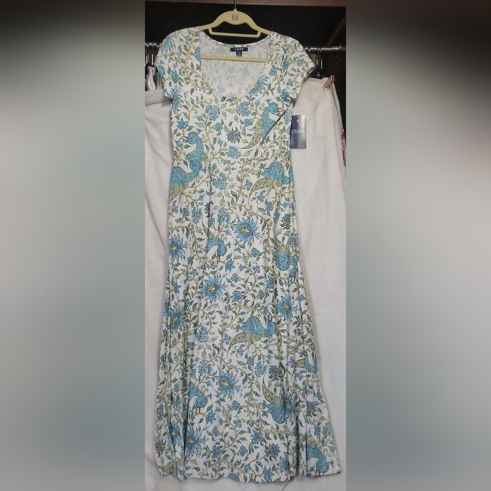 Chaps Women's Tropic Bay Cream Maxi Dress Size Small Bird Print Whimsical